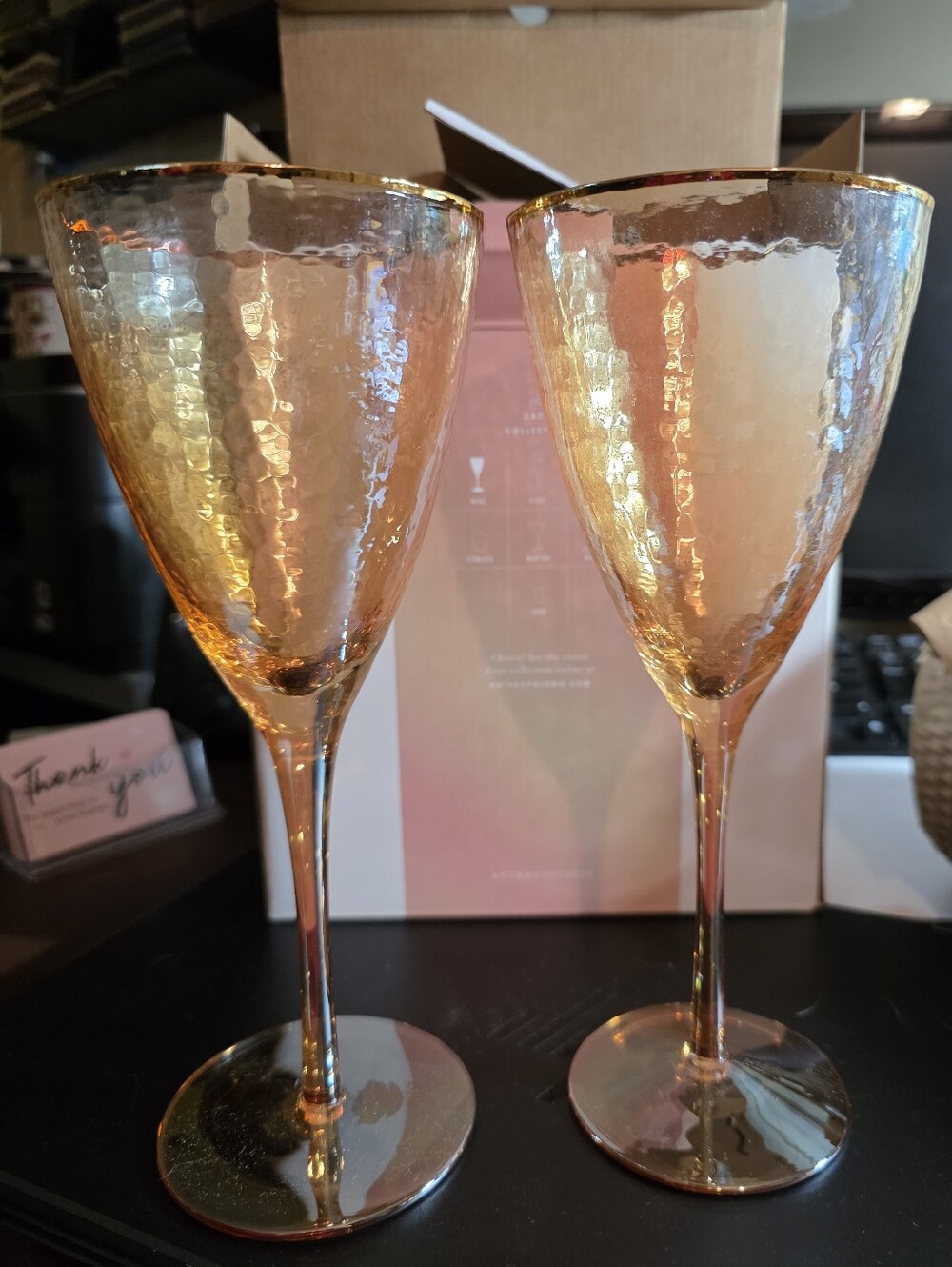 Anthropologie Zaza Lustered 24k Gold Accent Wine Glasses Set Of 2 New In Honey - Picture 6 of 6